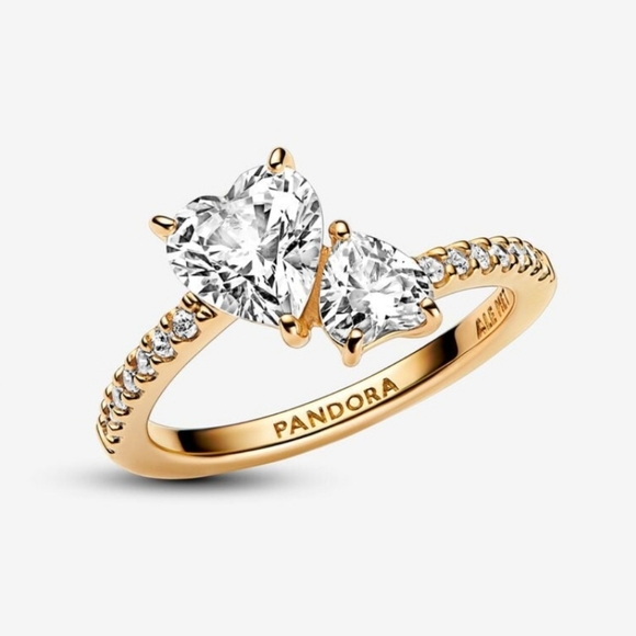 Pandora Double Heart Sparkling Ring 161198C01 NWT - Picture 2 of 5